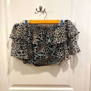 Marciano printed off the shoulder flutter sleeve crop top